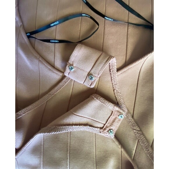 Forever 21 SMALL tan bandage style date night bodysuit onesie w/ collar NWOT - Picture 2 of 9